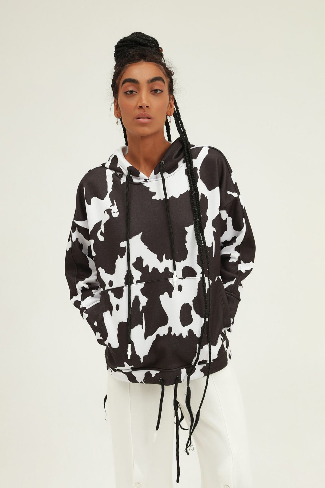 Patterned Hoodie Sweatshirt Black