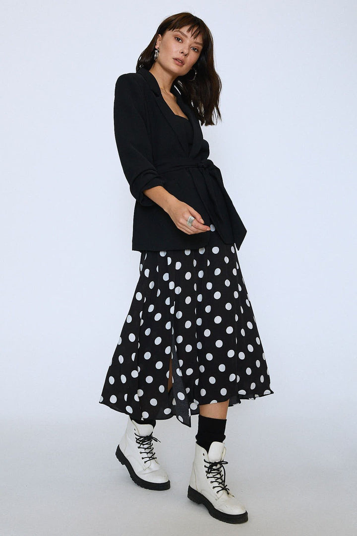 Beli Kuşaklı Fleto Cepli Ceket Siyah