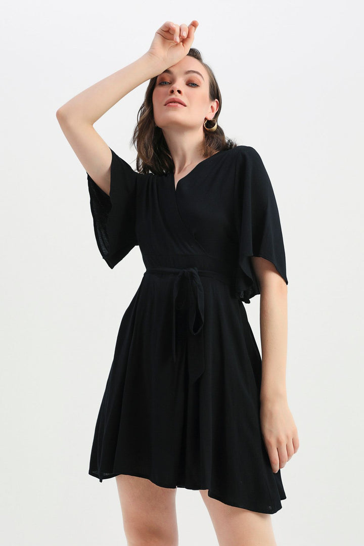 Tie Detailed Double Breasted Skirt Jumpsuit Black