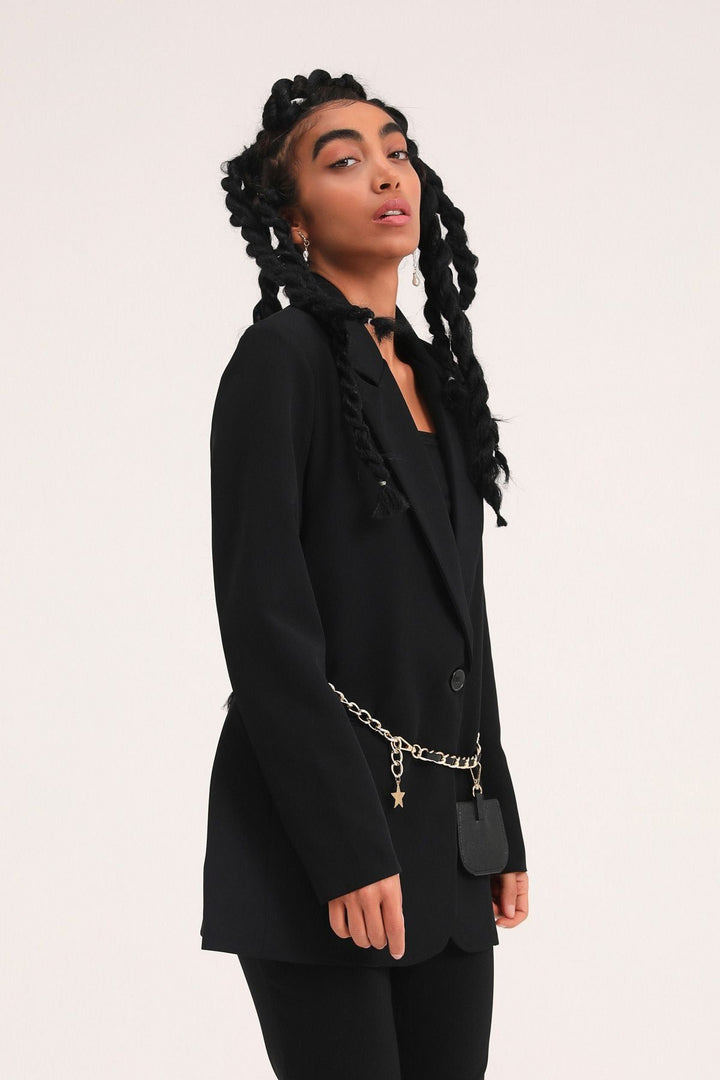 Chain Belt Bag Blazer Jacket Black