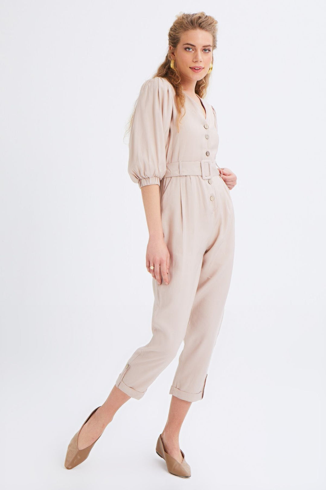 V Yaka Beli Kemerli Tulum Bej