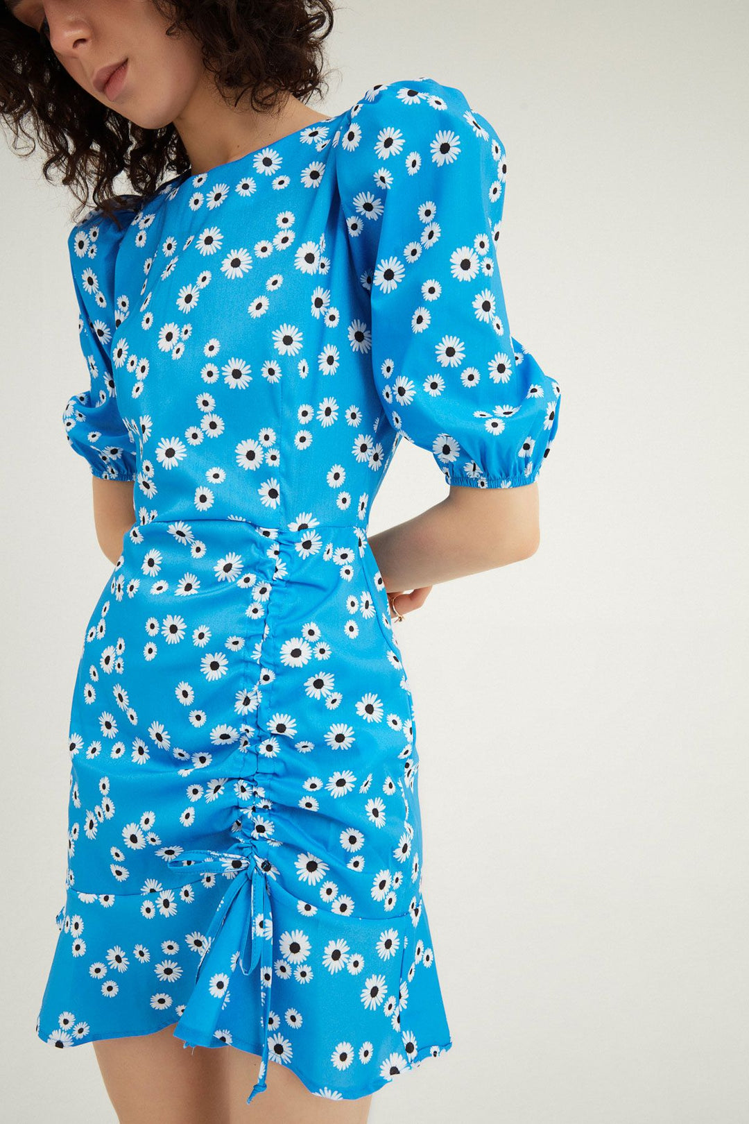 Floral Pleated Mini Dress Blue