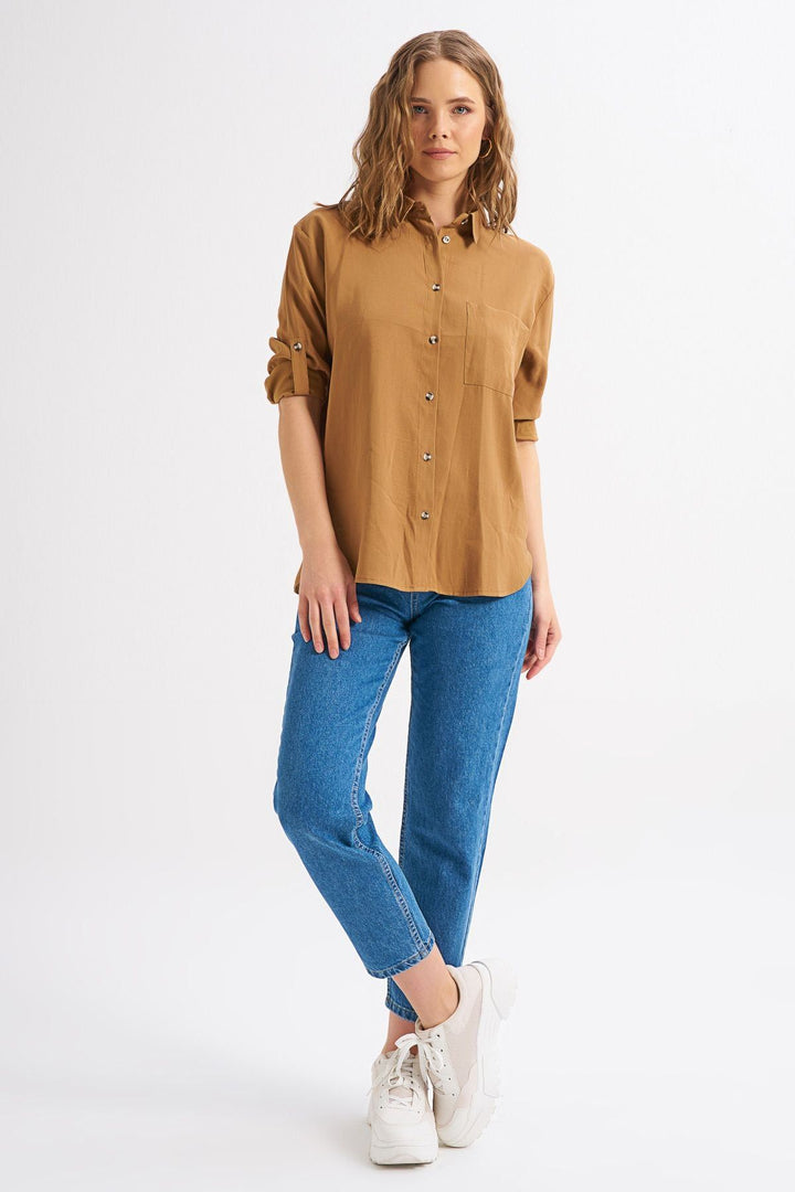 Back Printed Tencel Shirt Camel