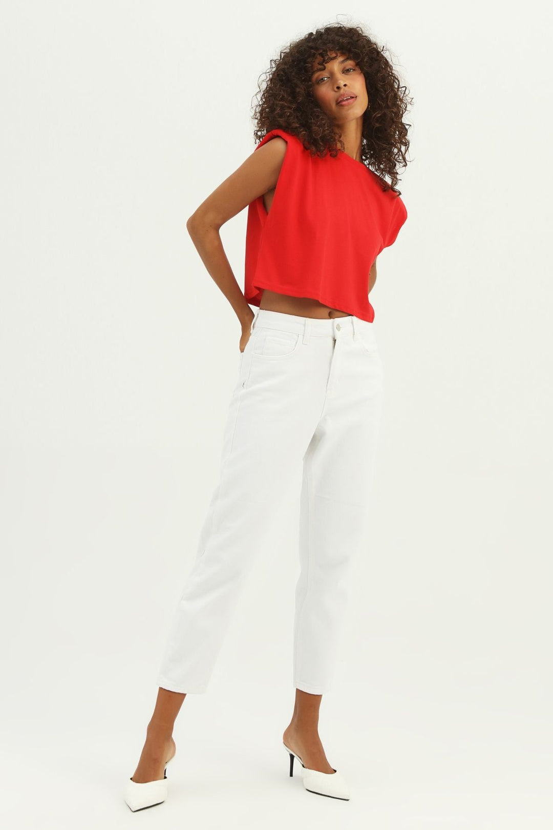 Vatkalı Basic Crop Tişört Kırmızı