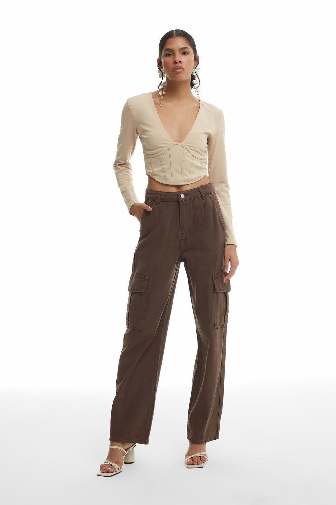 Underwire Crop Blouse Beige