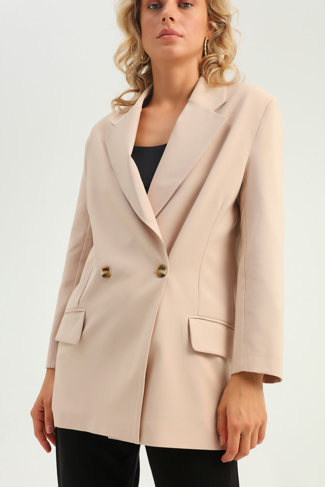 Double Breasted Blazer Jacket Beige