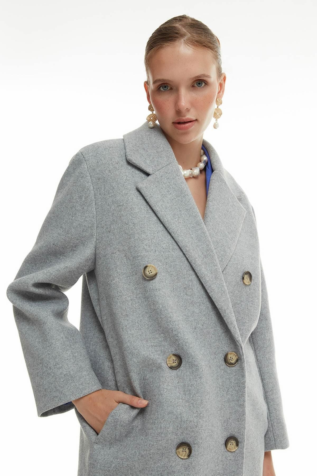 Buttoned Long Coat Gray