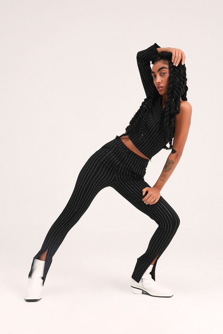 Çizgili Tek Omuz Bluz Siyah