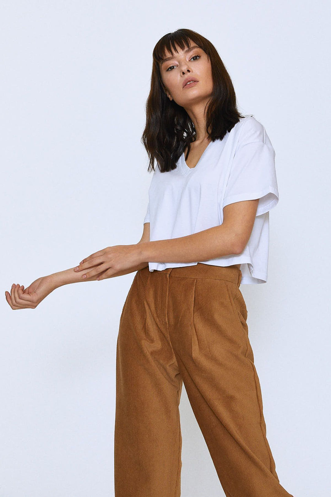 Elastic Waist Velvet Trousers Camel