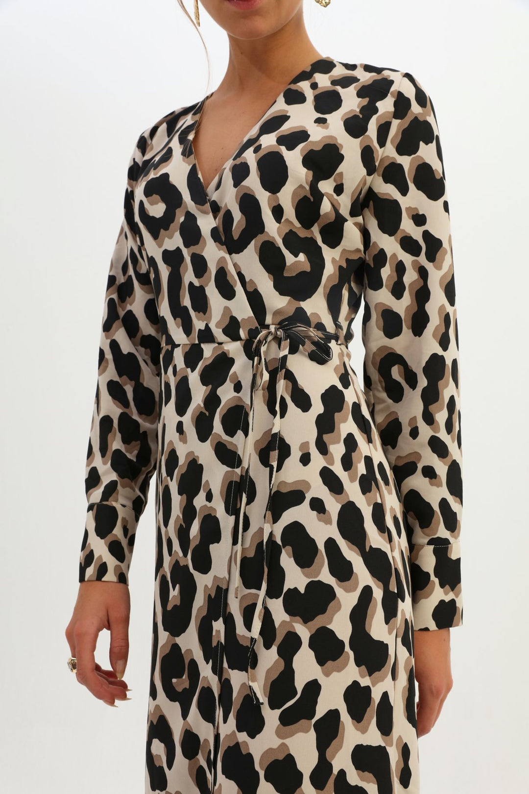 Patterned Wrap Dress Brown