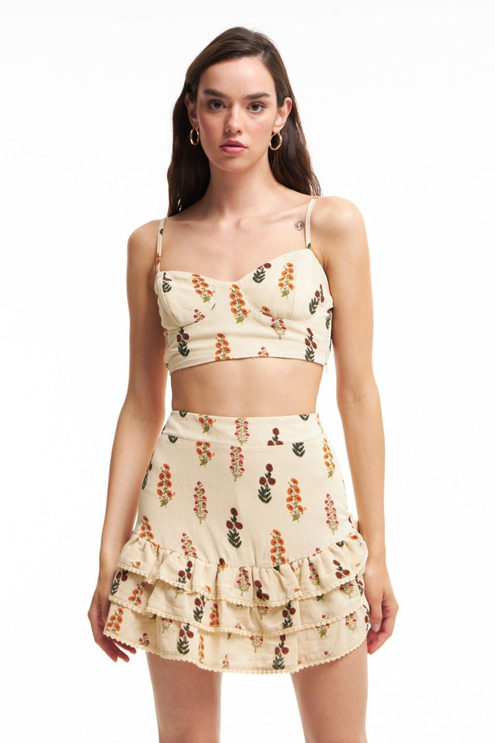 Fırfırlı Keten Etek Naturel