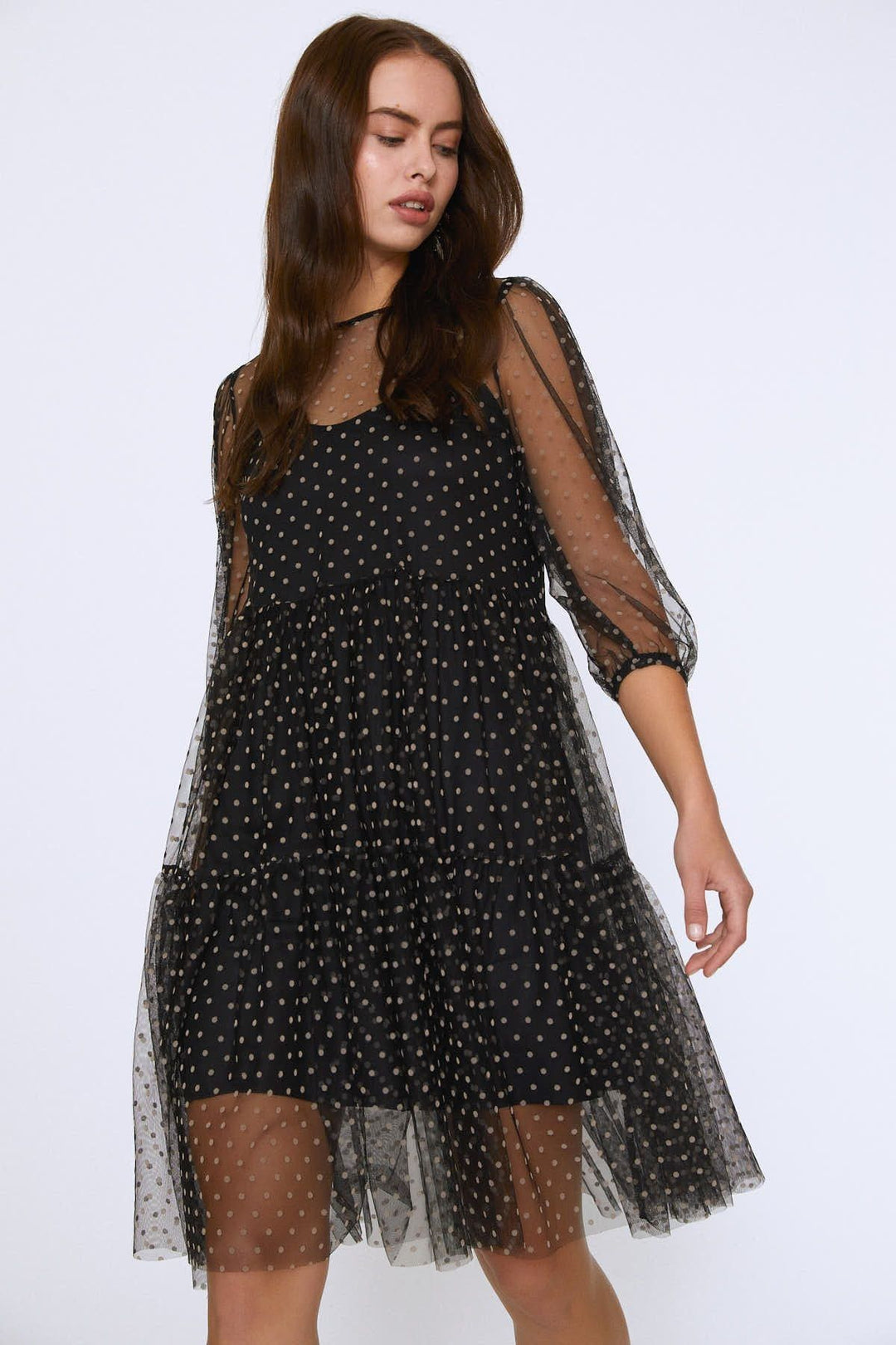 Polka Dot Midi Dress Black