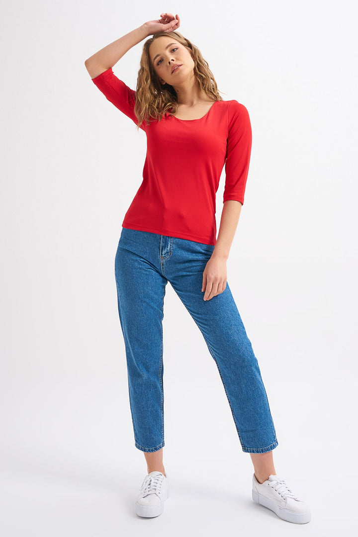 Trojan Sleeve Basic Blouse Red