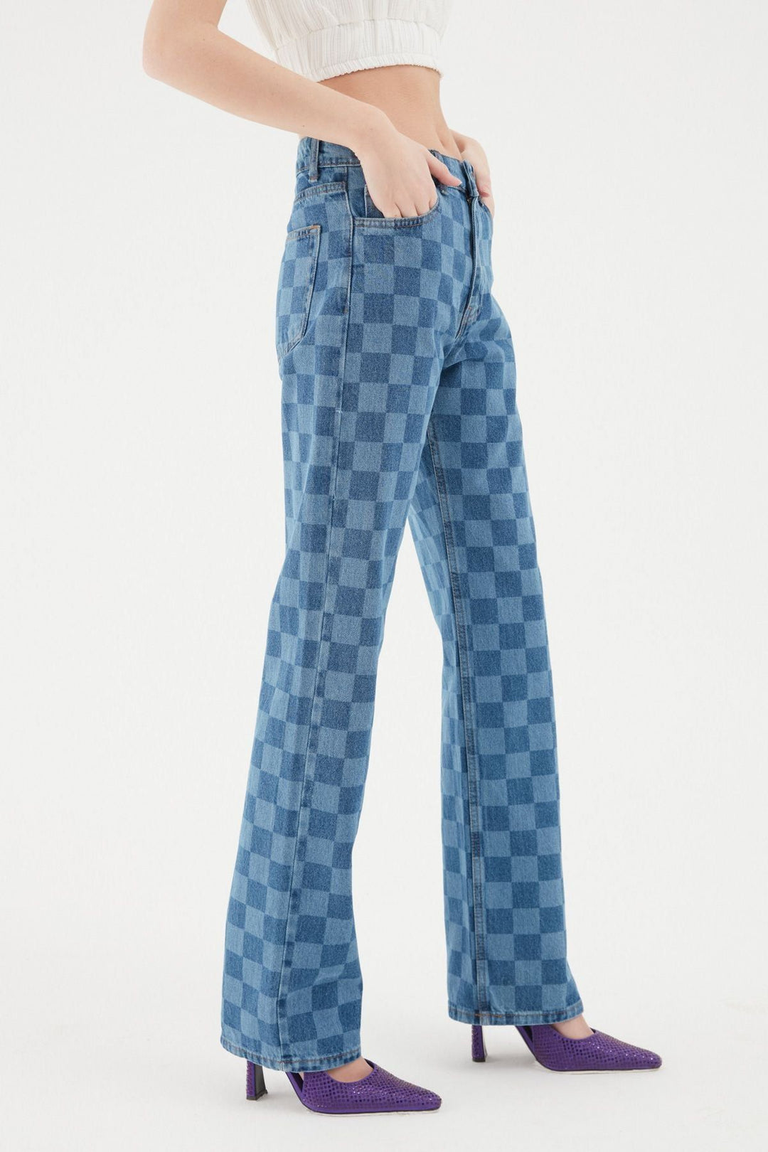 Checkered Jeans Blue