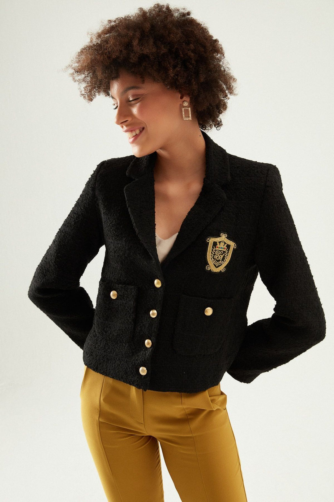 Coat of Arms Tweed Blazer Black