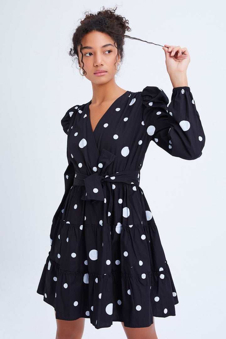 Belted Polka Dot Dress Black