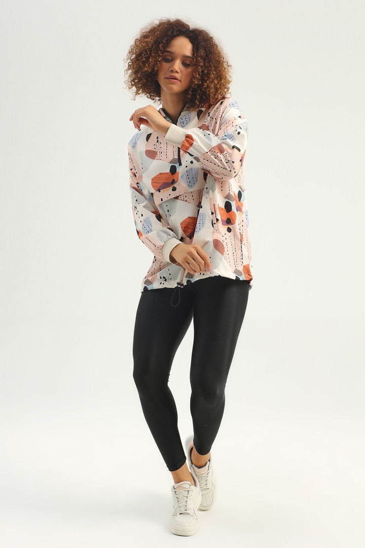 Patterned Hooded Pocketed Raincoat Ecru