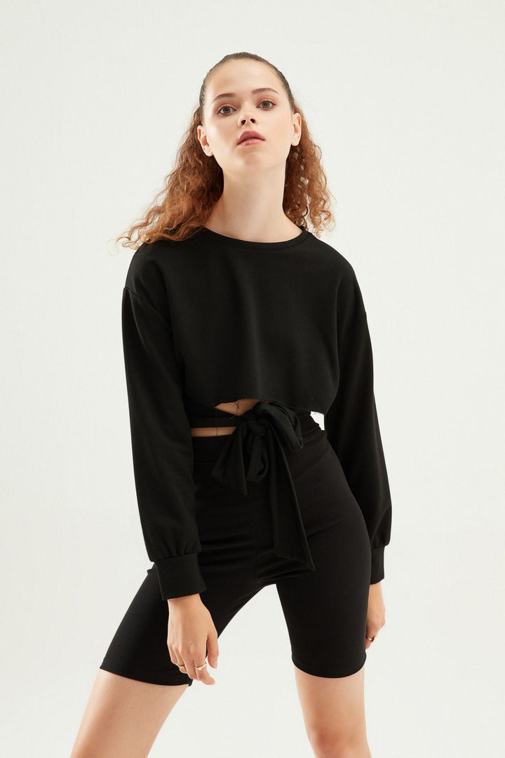 Tie Detailed Sweatshirt Black
