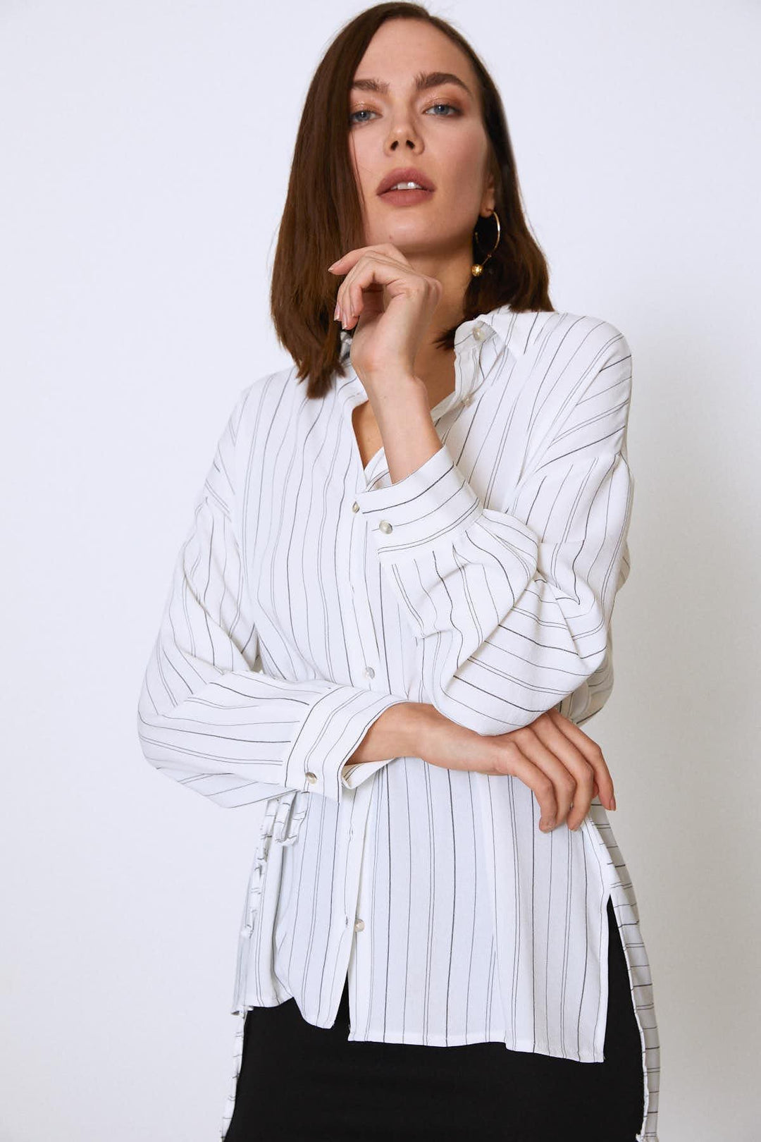 Tie Waist Long Shirt Ecru