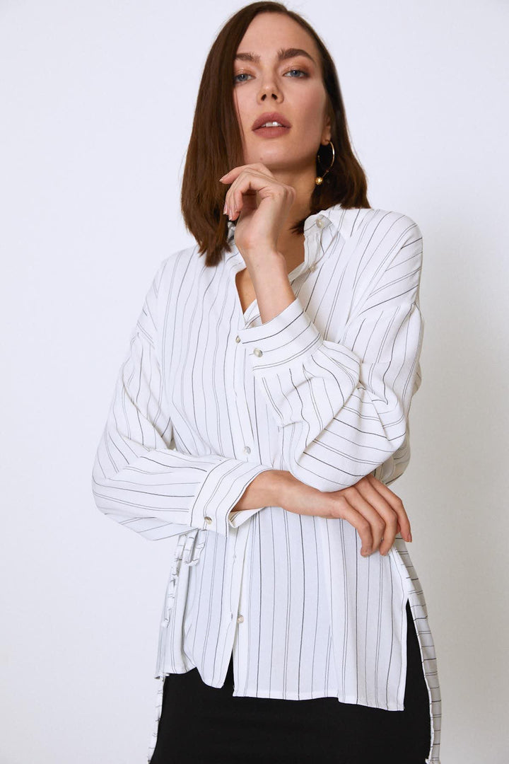 Tie Waist Long Shirt Ecru