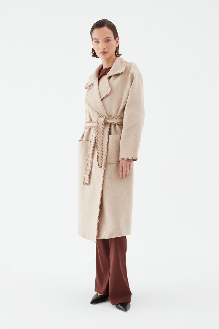 Double Breasted Belted Coat Beige