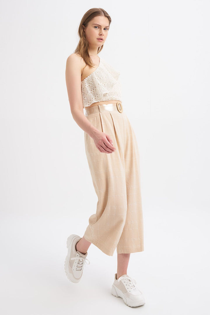 Volanlı Tek Omuz Bluz Ekru