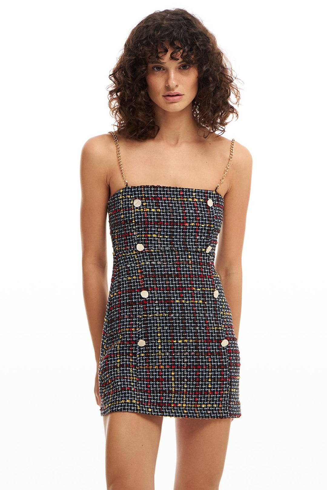Chain Strap Tweed Dress Black