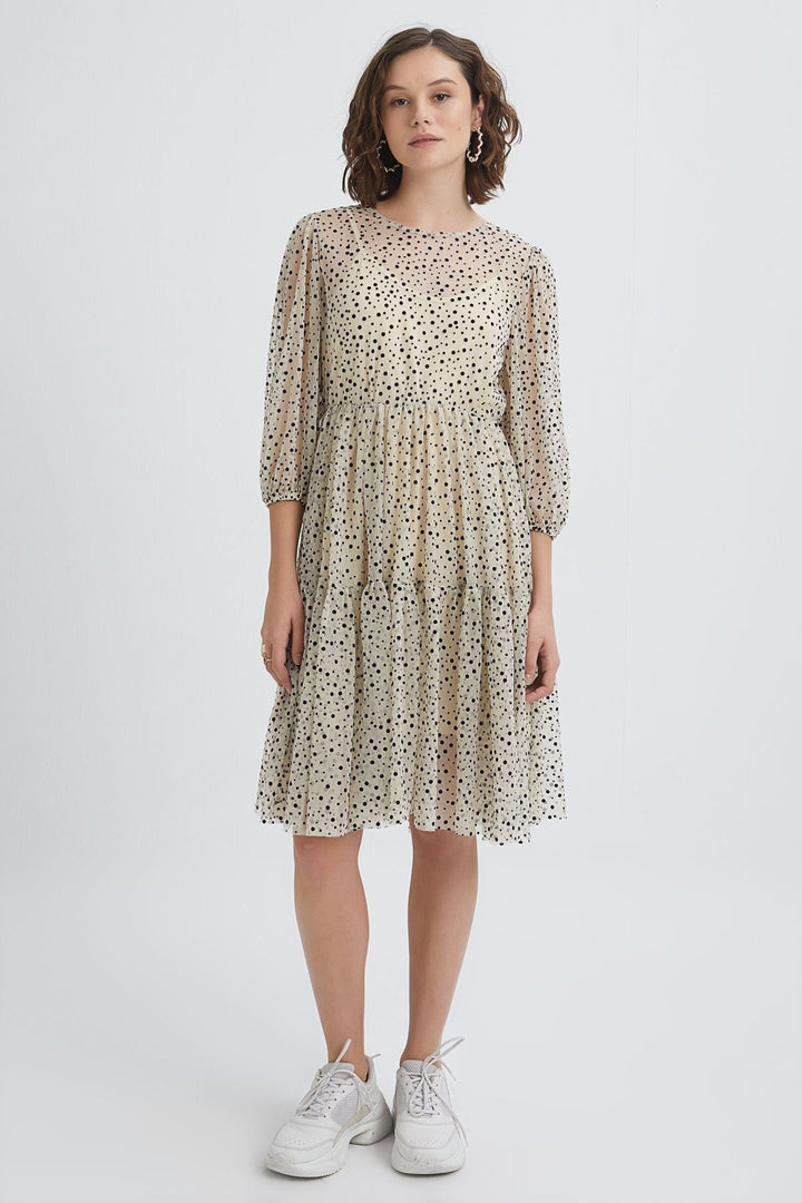 Long Sleeve Midi Dress Beige