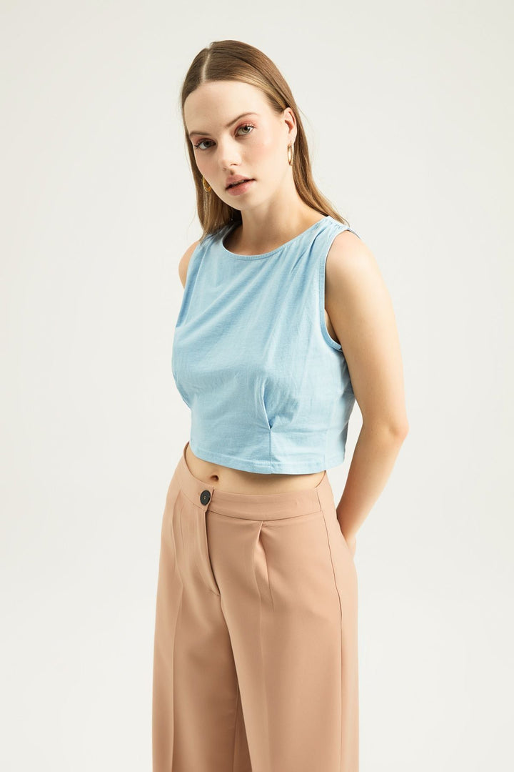 Omuzları Büzgülü Tişört Bebe Mavi