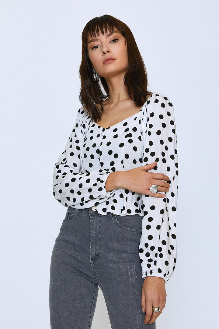 Önü Düğmeli Peplum Bluz Siyah