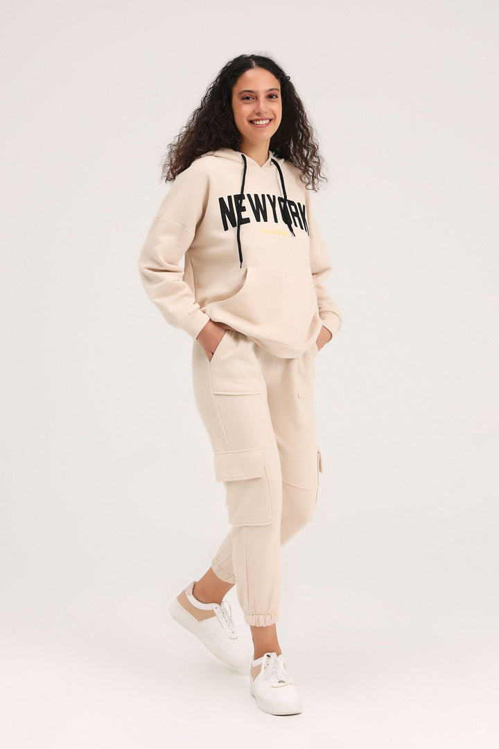 Hoodie Printed Sweatshirt Beige