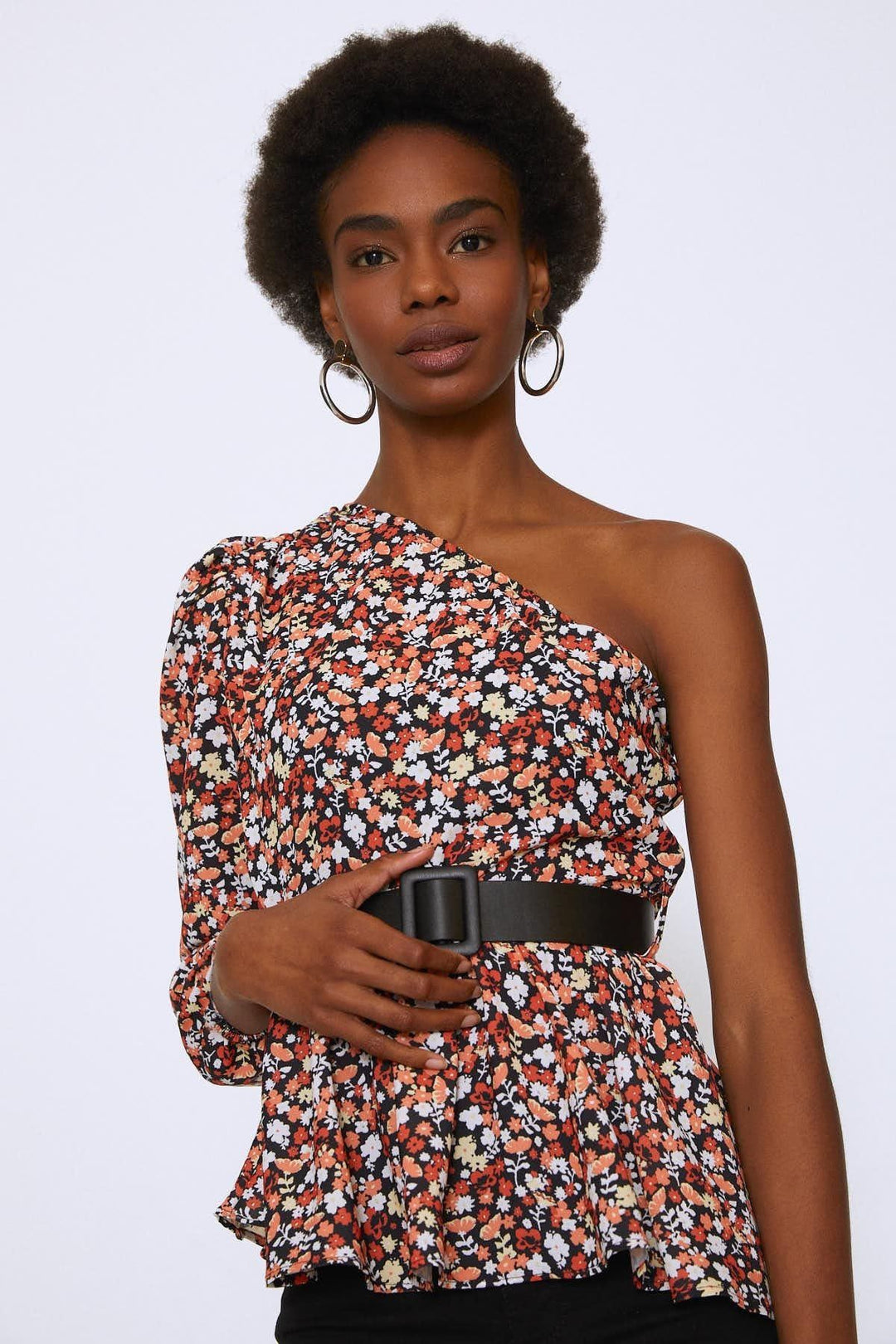 Tek Omuz Beli Kemerli Bluz Oranj