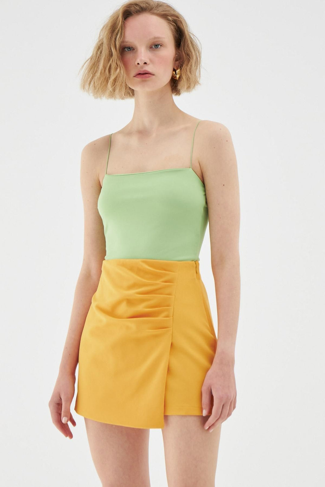 Ruffle Detailed Mini Short Skirt Orange