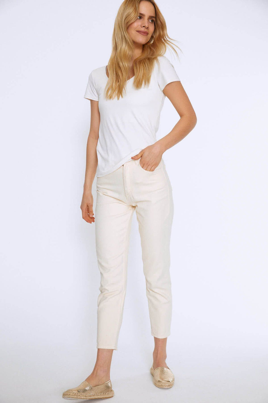 Short Sleeve Basic Blouse Bone