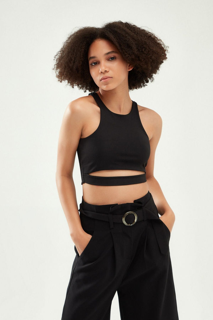 Dekolteli Halter Yaka Bluz Siyah