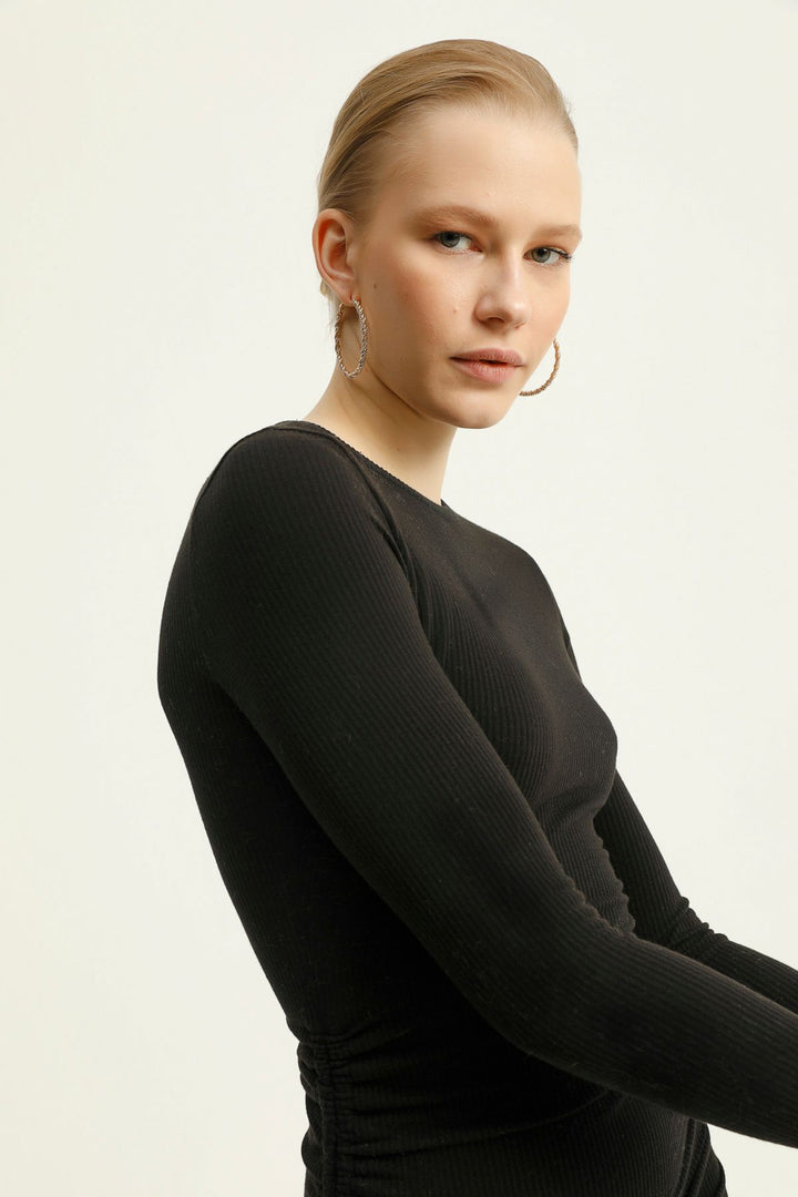 Pleated Midi Dress Black