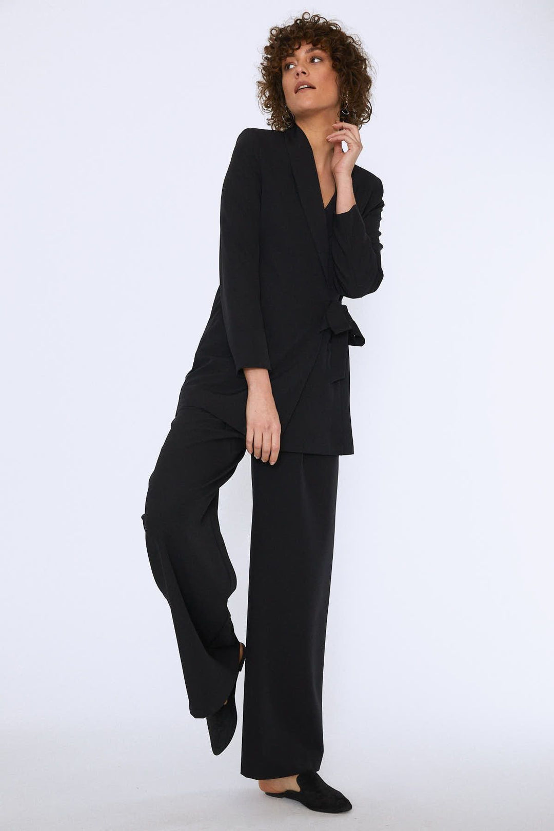 Beli Bağlamalı Şal Yaka Ceket Siyah