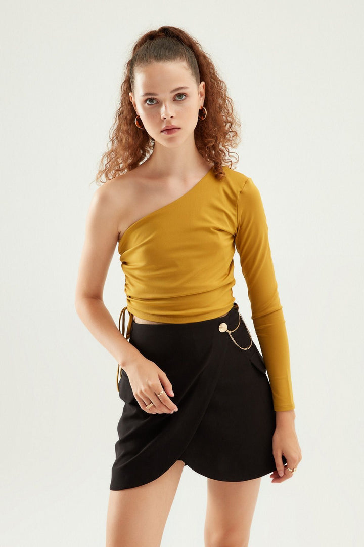 Büzgülü Tek Kol Bluz Olive