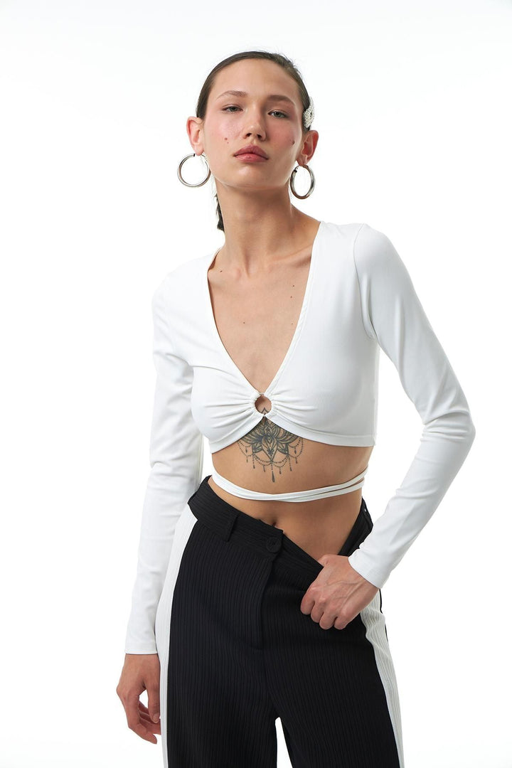 Low-cut V-Neck Blouse White
