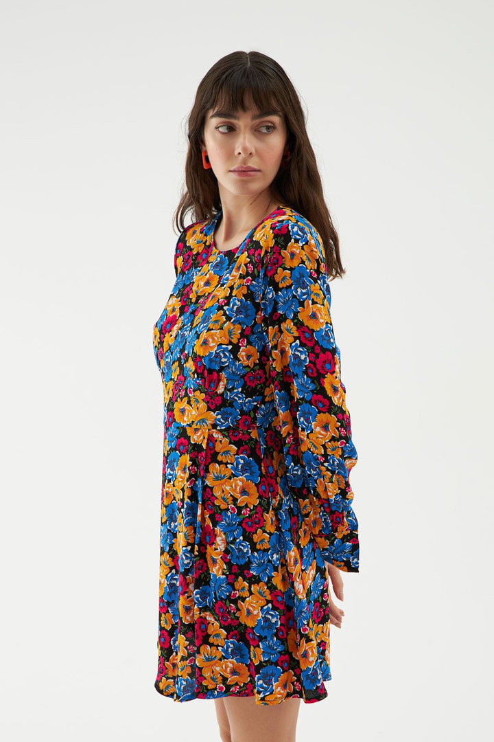 Wadding Asymmetrical Floral Dress Navy Blue