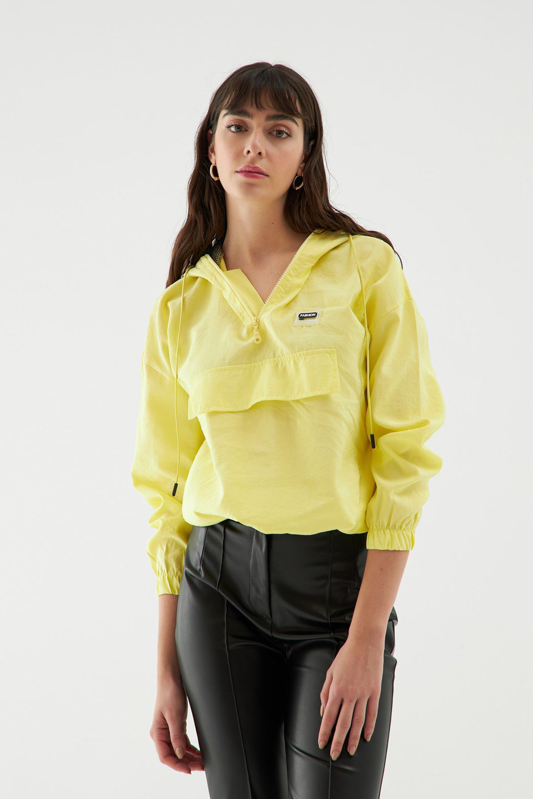 Hooded Kangaroo Pocket Raincoat Yellow