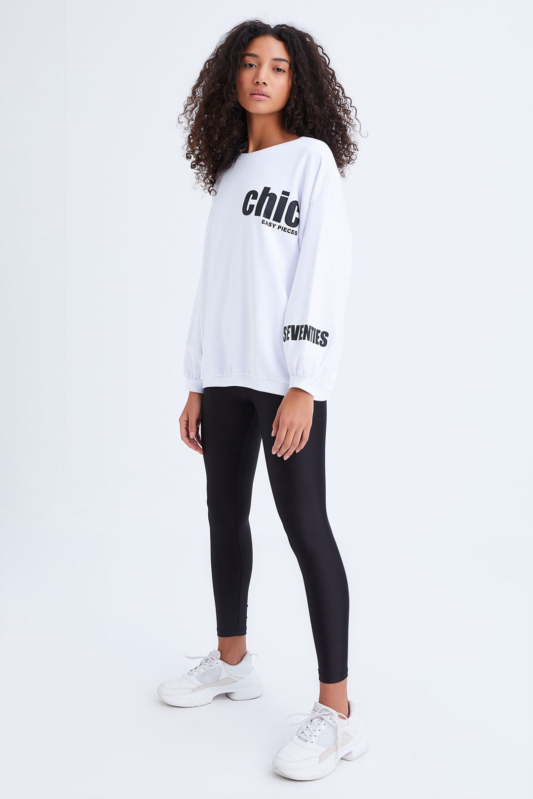 Crew Neck Oversize Printed Sweatshirt White