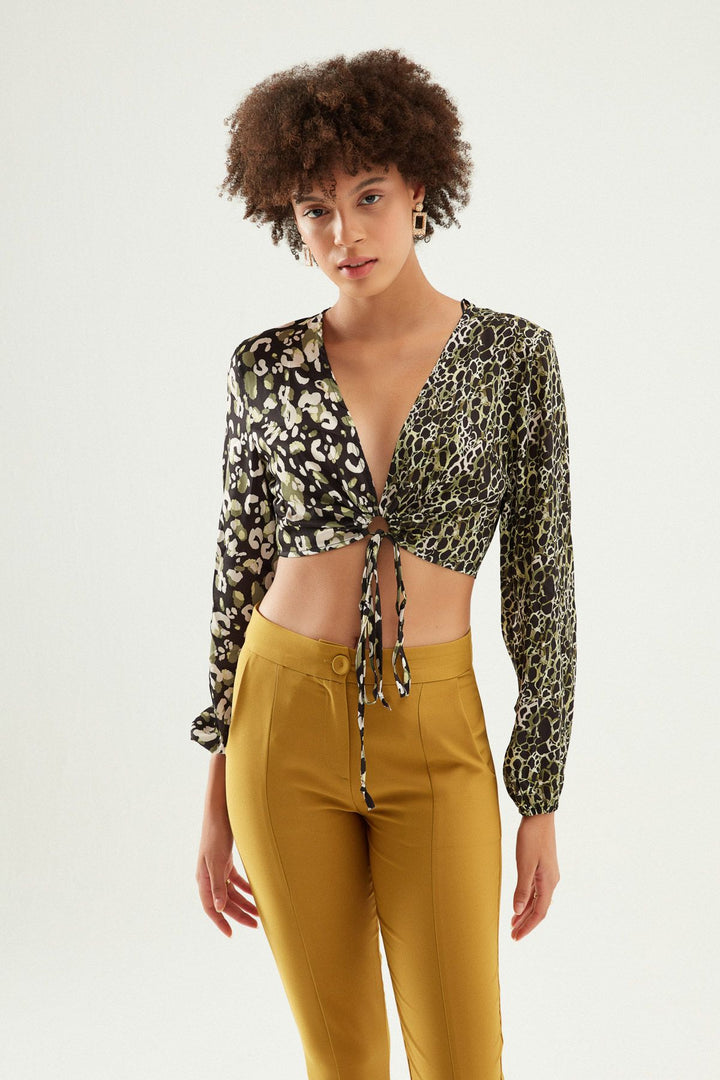 Patterned Satin Blouse Green