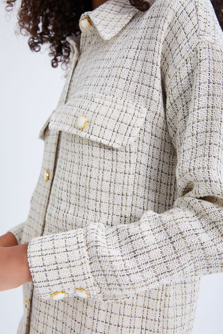 Cepli Düğmeli Tüvit Gömlek Ekru