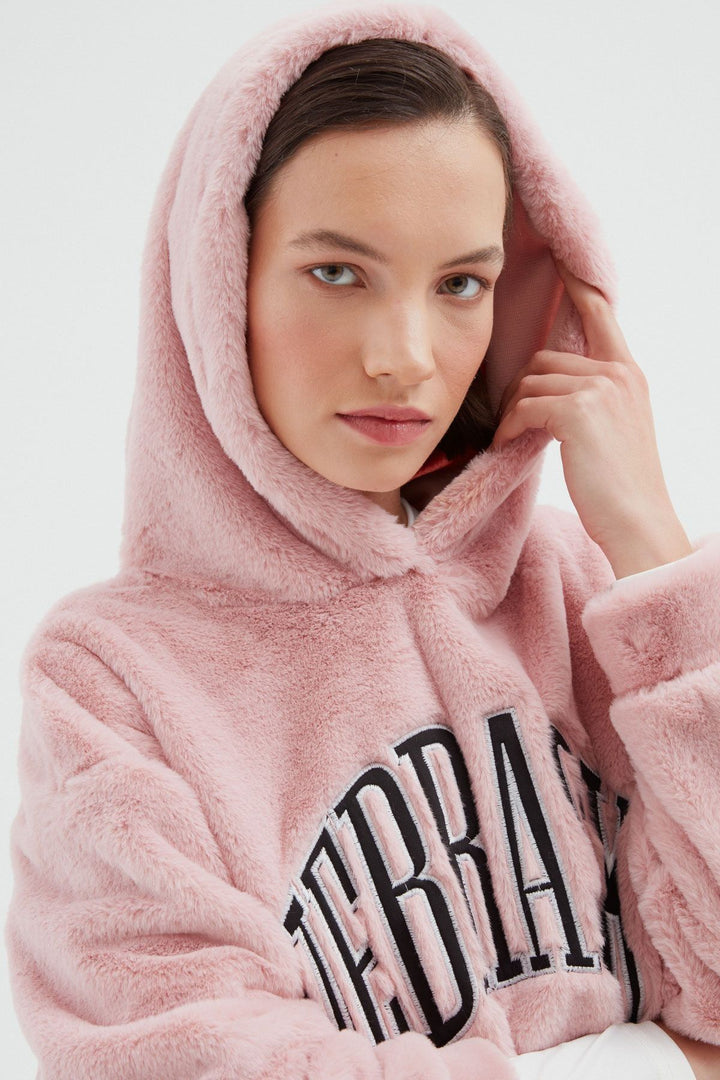 Hooded Plush Sweatshirt Pink