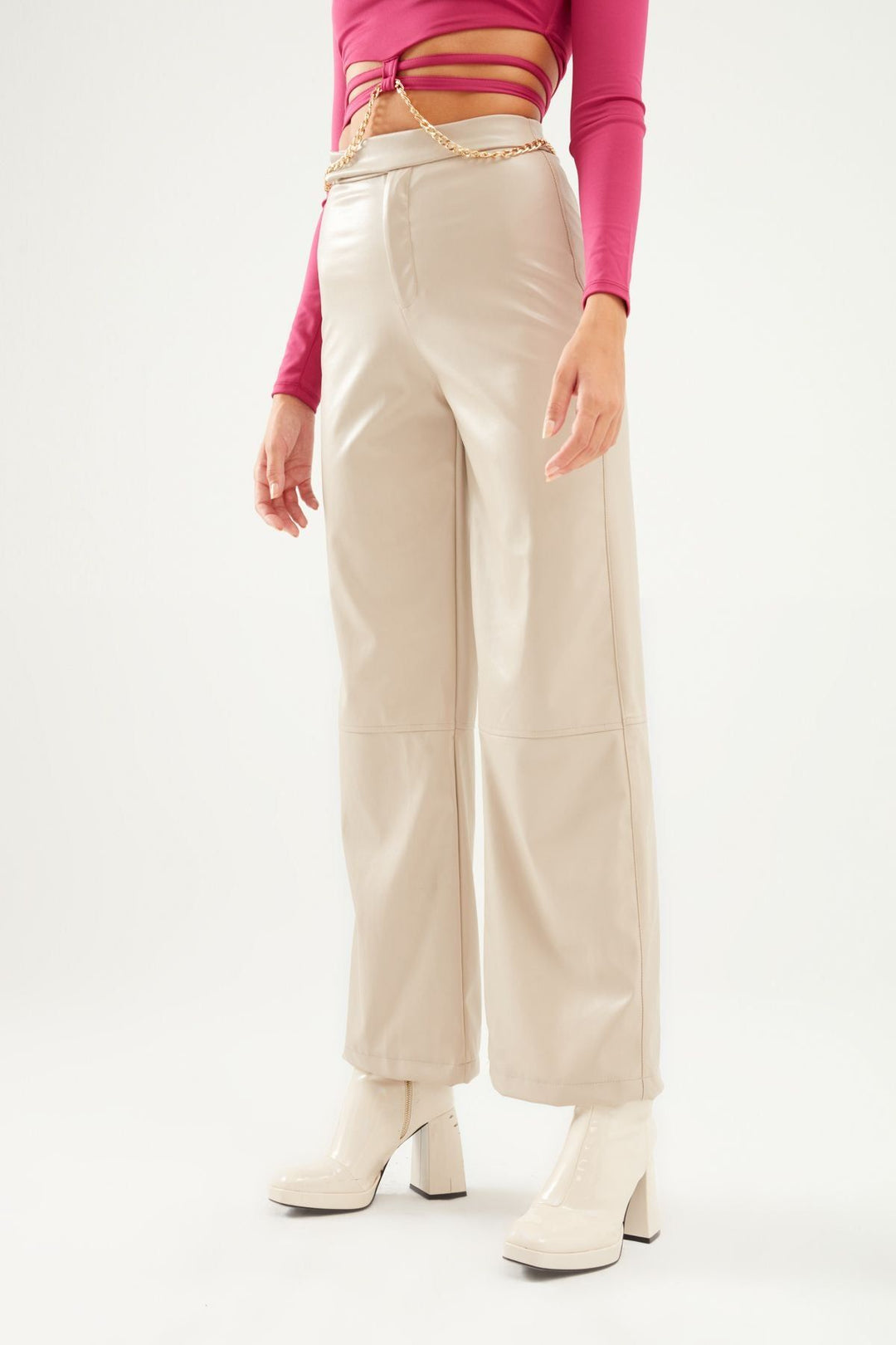 Geniş Paça Deri Pantolon Taş