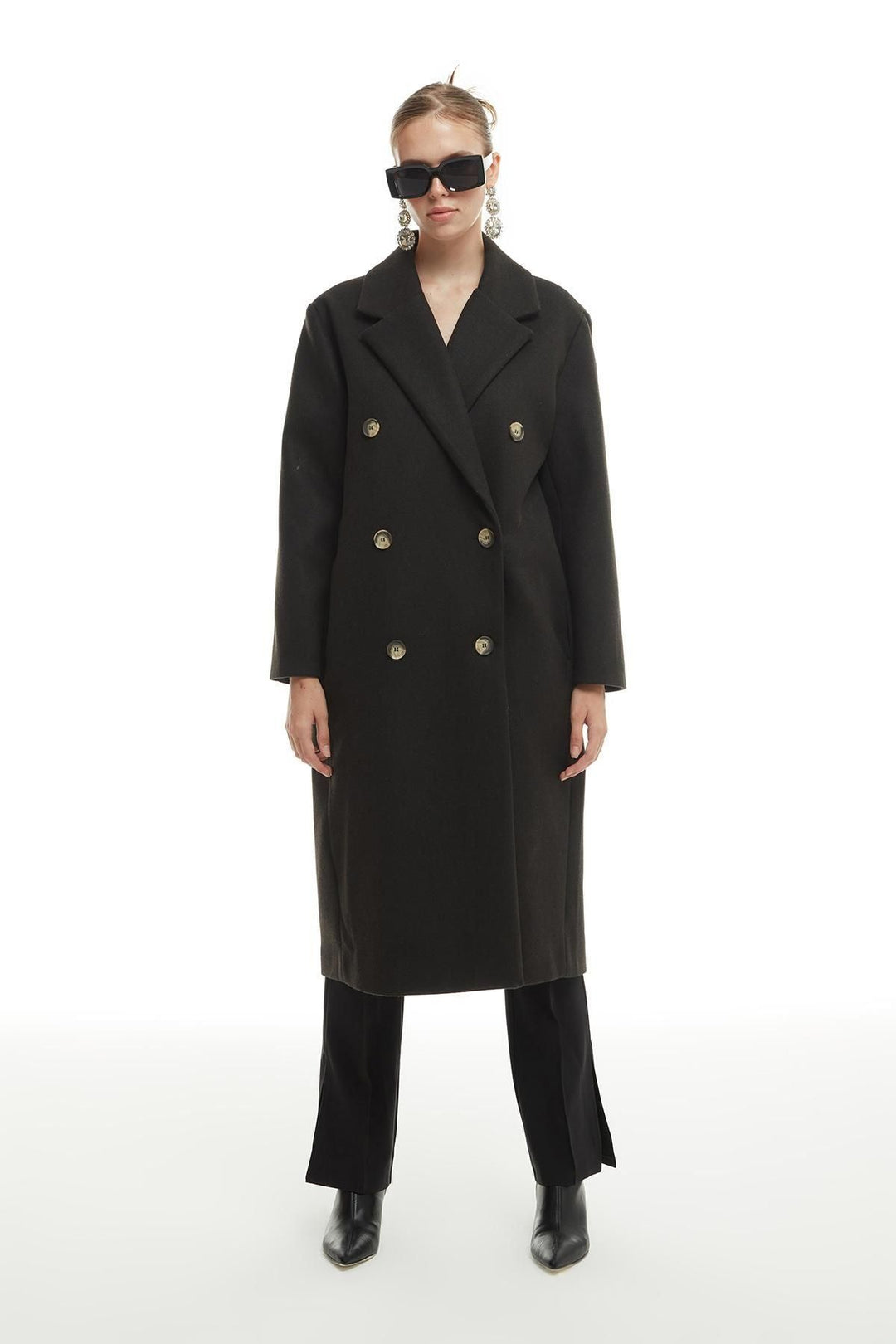 Buttoned Long Coat Black