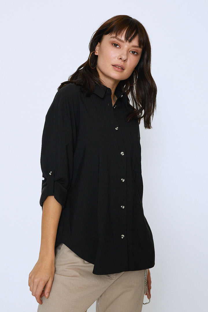 Back Printed Tencel Shirt Black