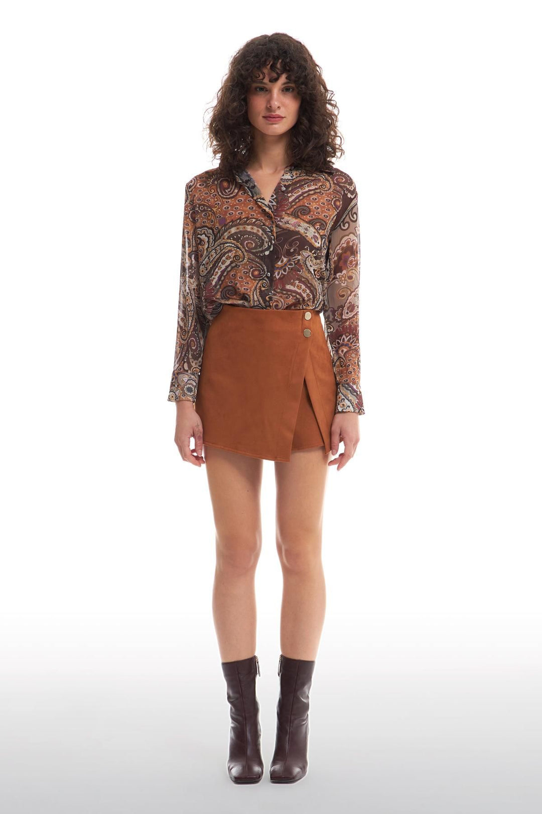 Asymmetrical Suede Short Skirt Tan