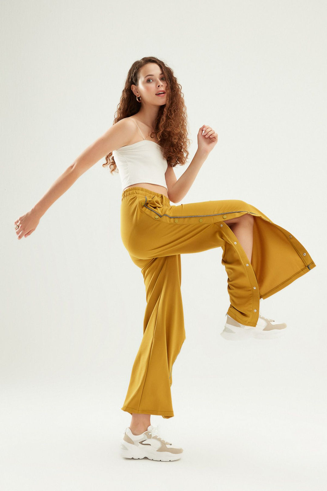 Yanları Çıtçıtlı Pantolon Olive